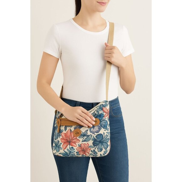Kim Rogers Floral Crossbody Shoulder Bag Tan Strap - Picture 8 of 8